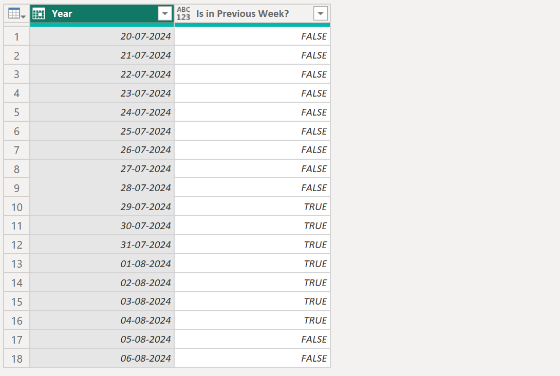 Date.IsInPreviousWeek function in Power Query