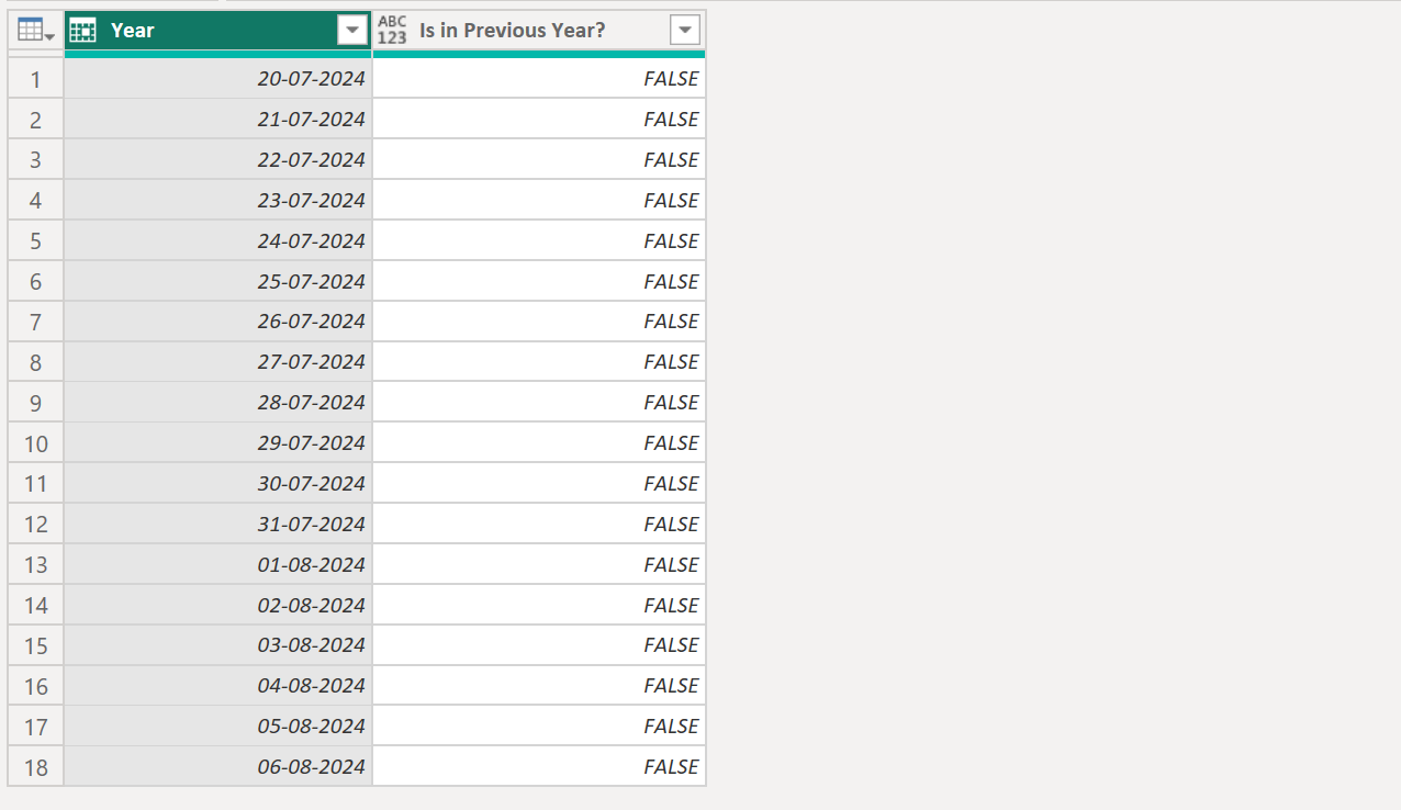 Date.IsInPreviousYear function in Power Query