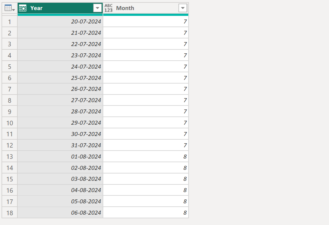 Date.Month function in Power Query