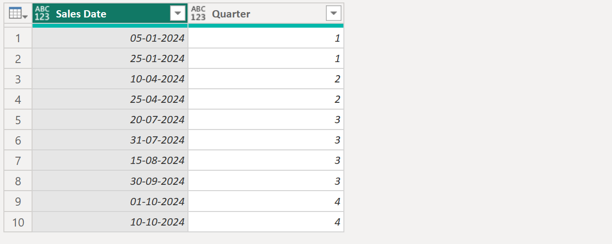 Date.QuarterOfYear function in Power Query Date.QuarterOfYear function in Power Query