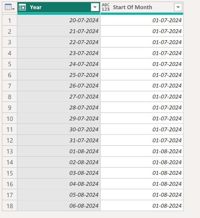 Date.StartOfMonth function in Power Query