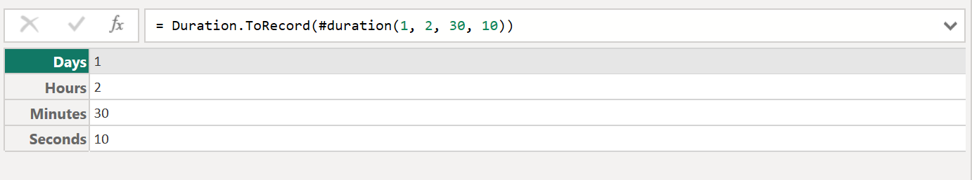 Duration.ToRecord function in Power Query Duration.ToRecord function in Power Query