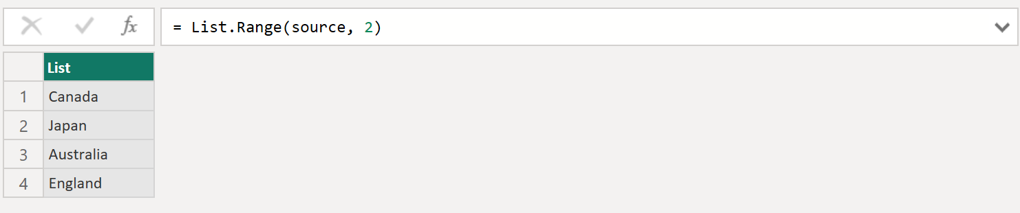 List.Range function in Power Query