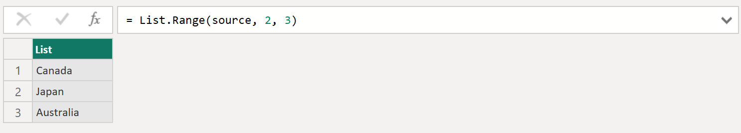 List.Range function in Power Query