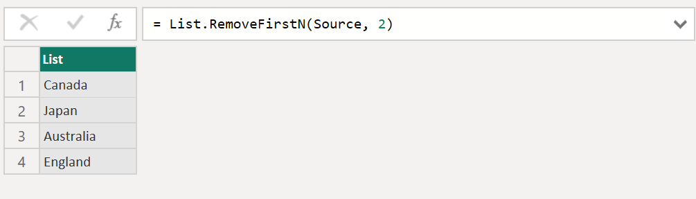 List.RemoveFirstN function in Power Query