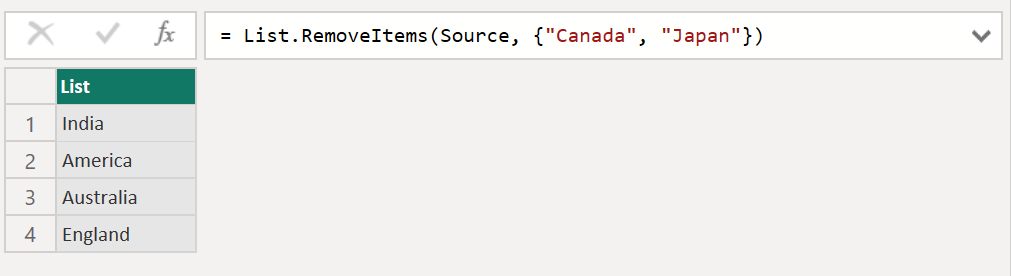 List.RemoveItems function in Power Query