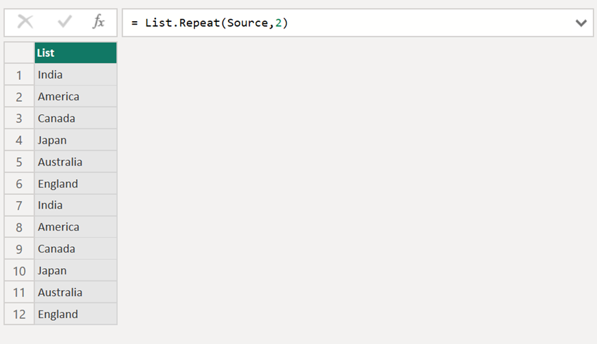 List.Repeat function in Power Query