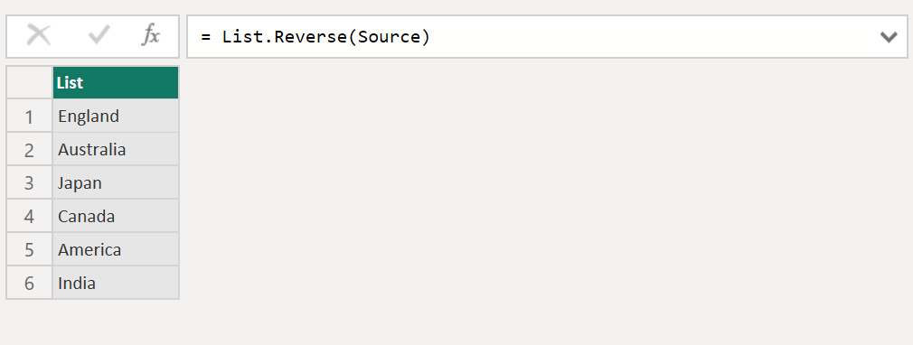 List.Reverse function in Power Query