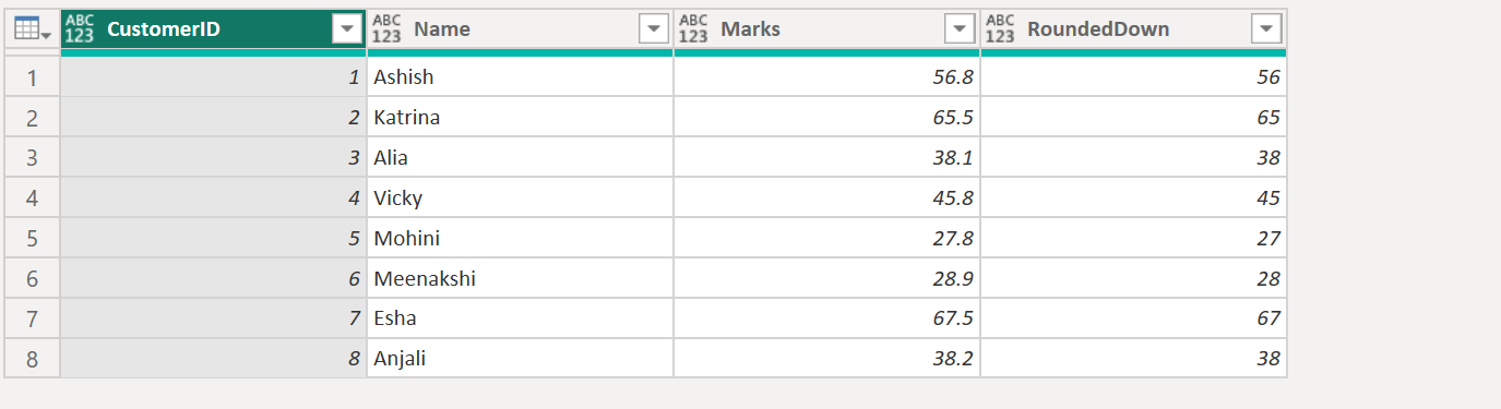 Number.RoundDown function in Power Query