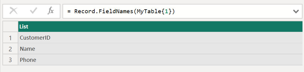 Record.FieldNames function in Power Query