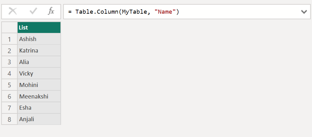 Table.Column function in Power Query