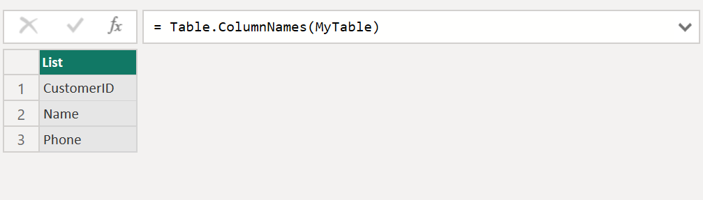 Table.ColumnNames function in Power Query