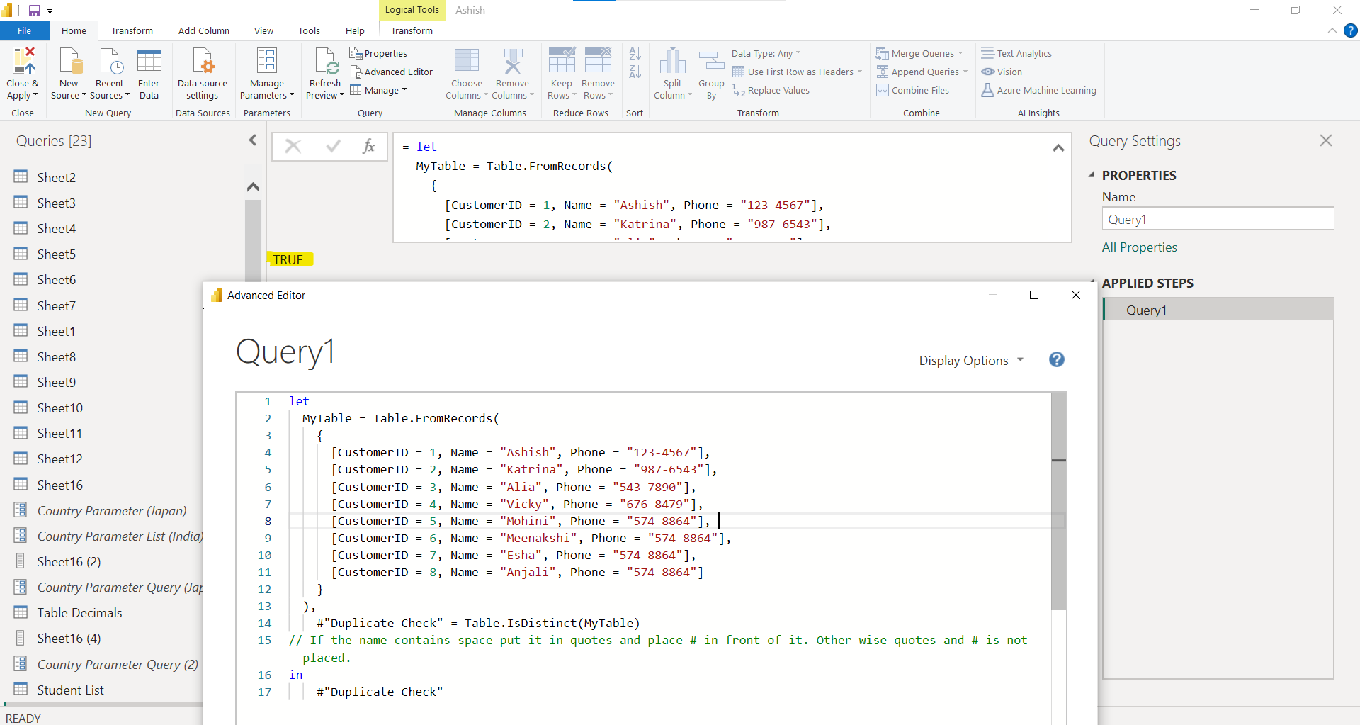 Table.IsDistinct function in Power Query