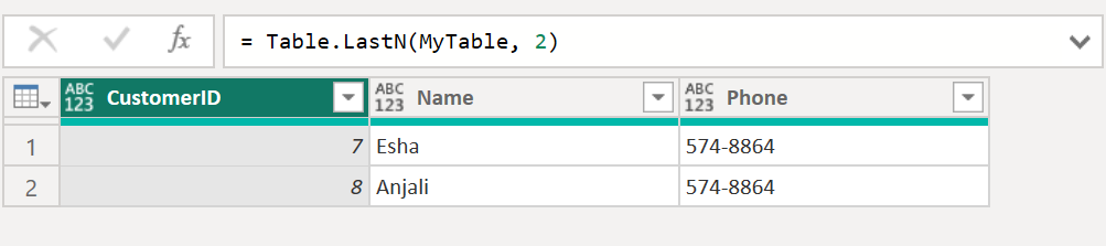 Table.LastN function in Power Query