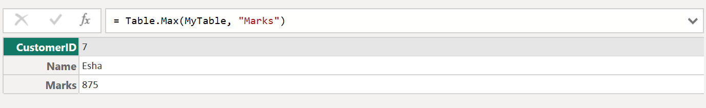 Table.Max function in Power Query