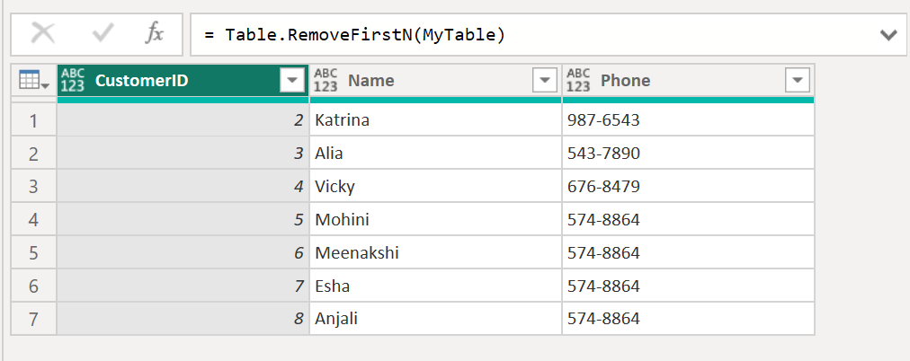 Table.RemoveFirstN function in Power Query