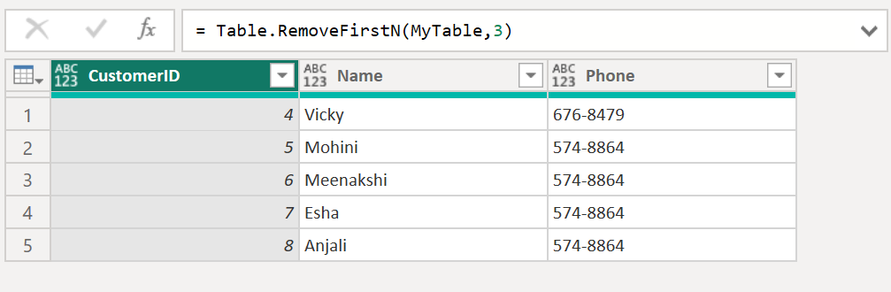 Table.RemoveFirstN function in Power Query