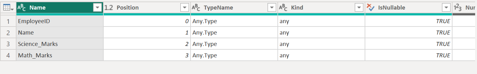 Table.Schema function in Power Query
