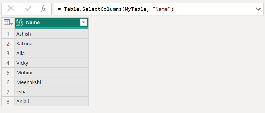 Table.SelectColumns function in Power Query