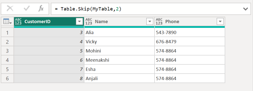 Table.Skip function in Power Query