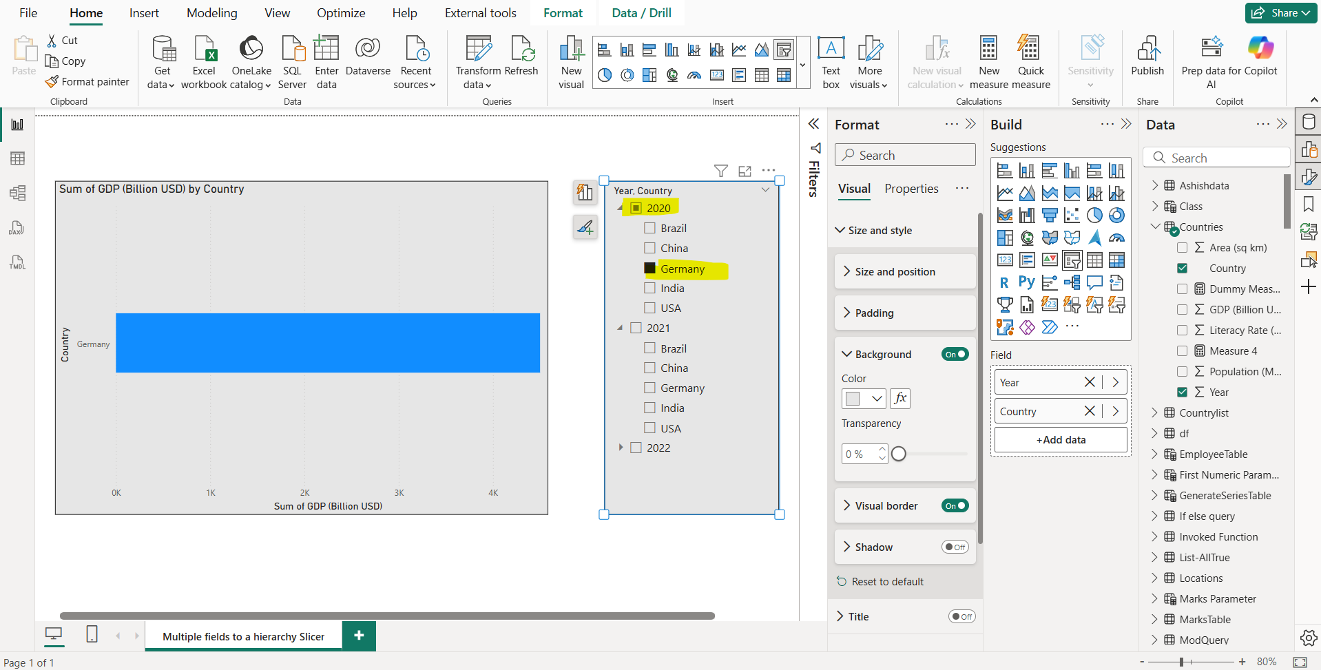 Add multiple fields to a hierarchy slicer in Power BI Add multiple fields to a hierarchy slicer in Power BI