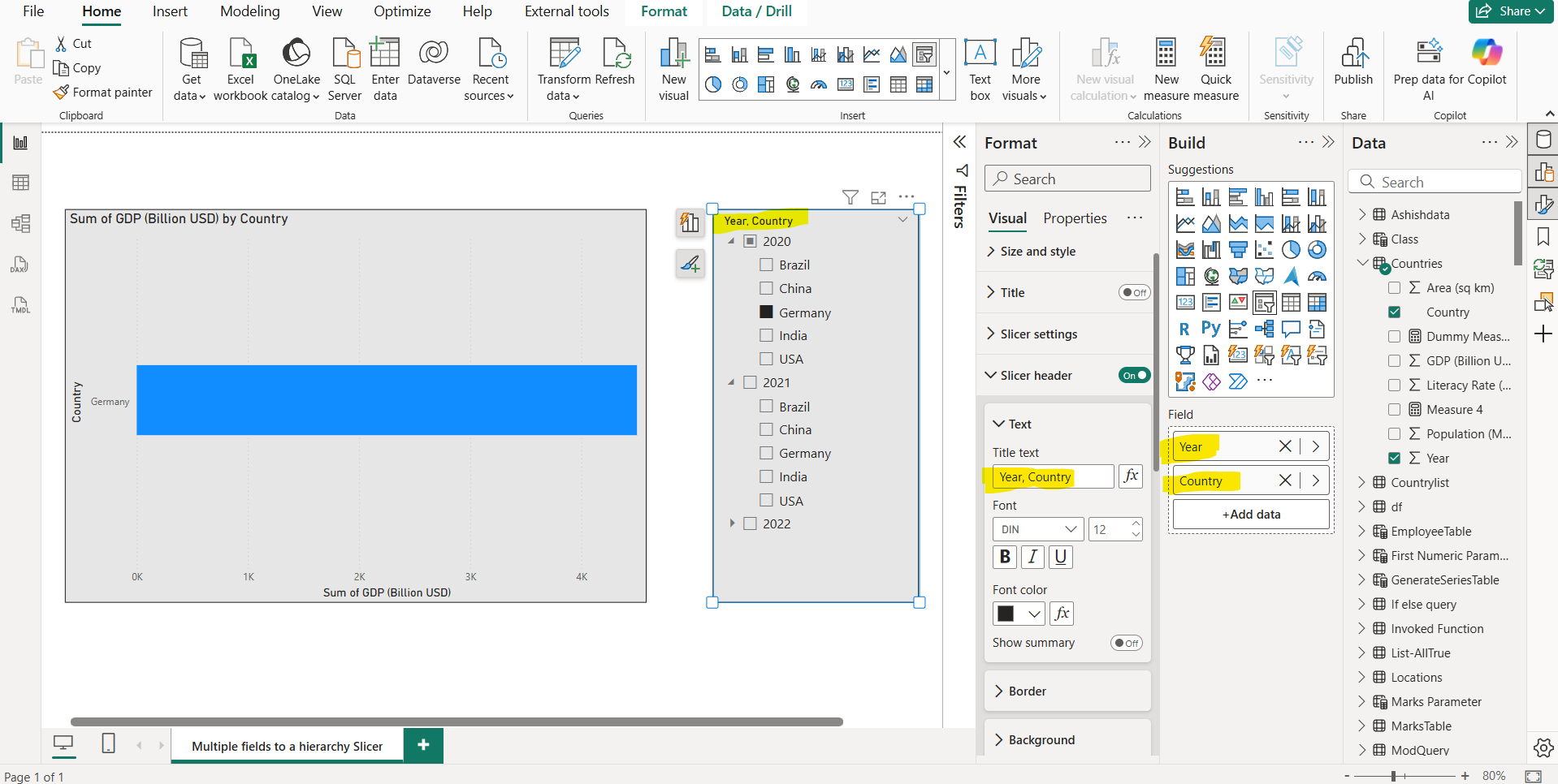 Add multiple fields to a hierarchy slicer in Power BI Add multiple fields to a hierarchy slicer in Power BI