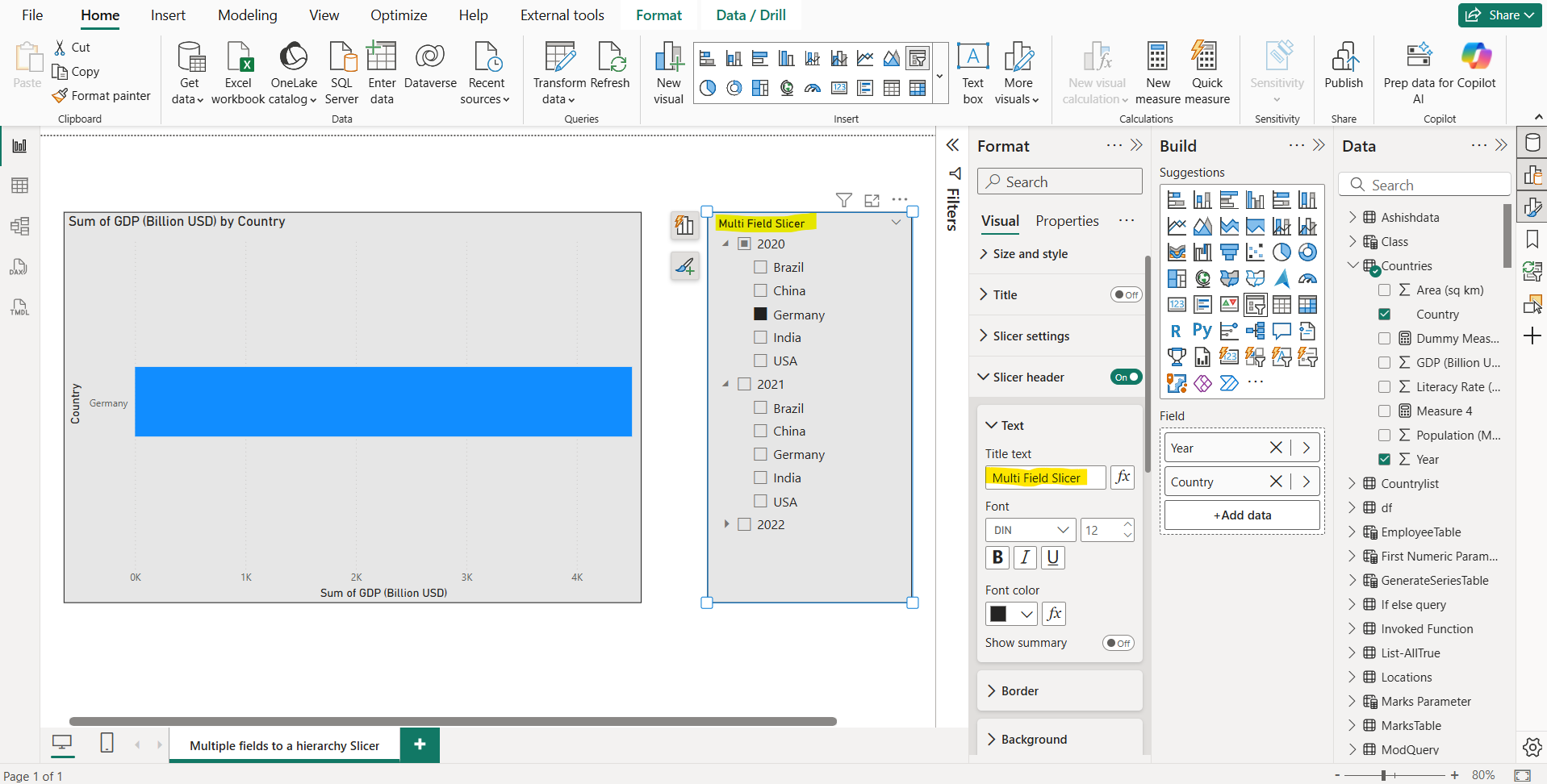 Add multiple fields to a hierarchy slicer in Power BI Add multiple fields to a hierarchy slicer in Power BI