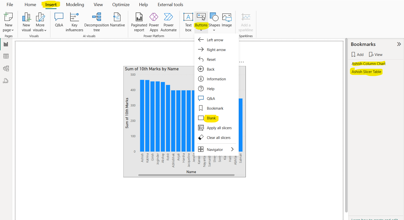 Assign Bookmarks in Power BI