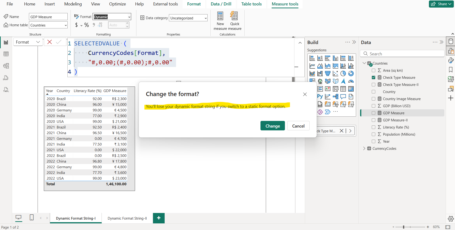 Dynamic format string for measures in Power BI