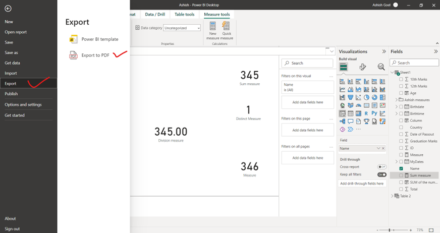 Export reports to PDF in Power BI Desktop 