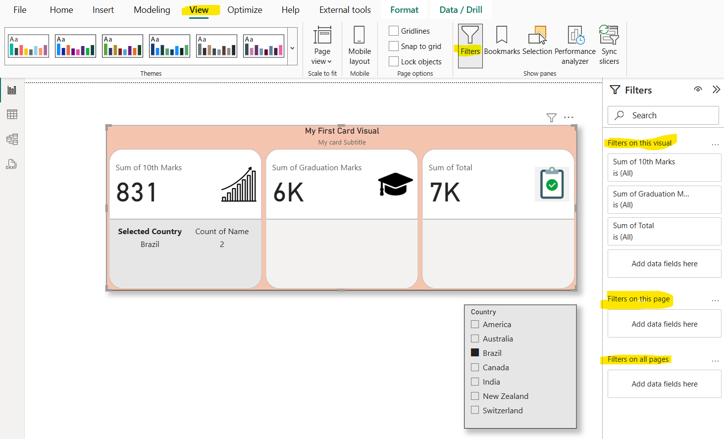 Filters Pane in the Power BI Filters Pane in the Power BI