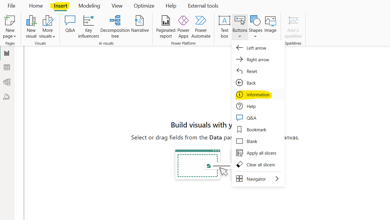 Information icon in Power BI
