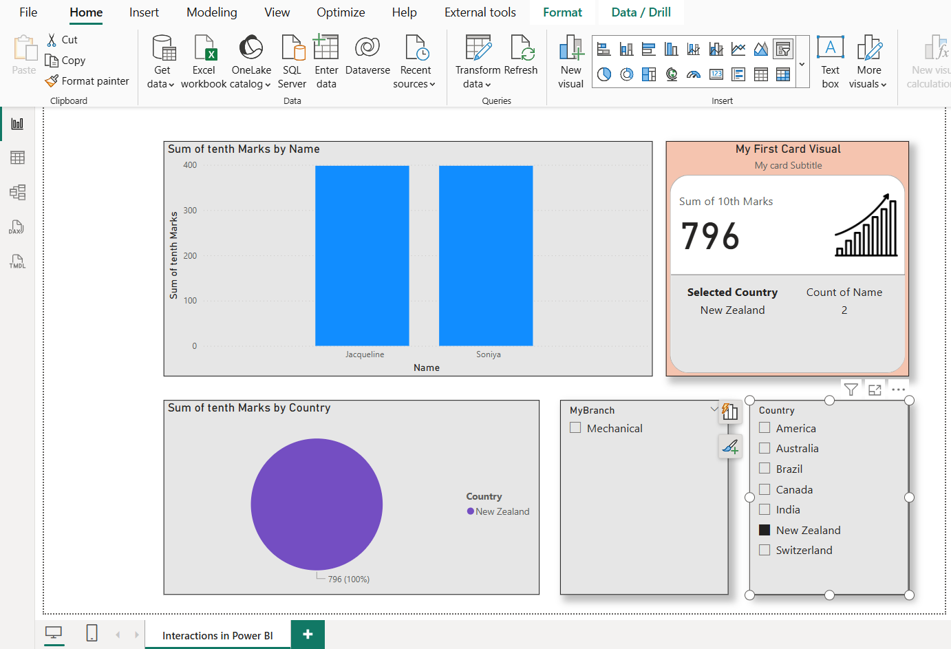Interactions in Power BI