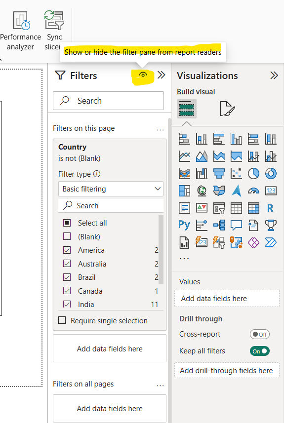 Filters Pane in the Power BI Filters Pane in the Power BI