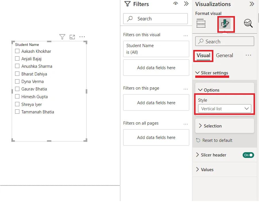 Slicer - A Filter in Power BI