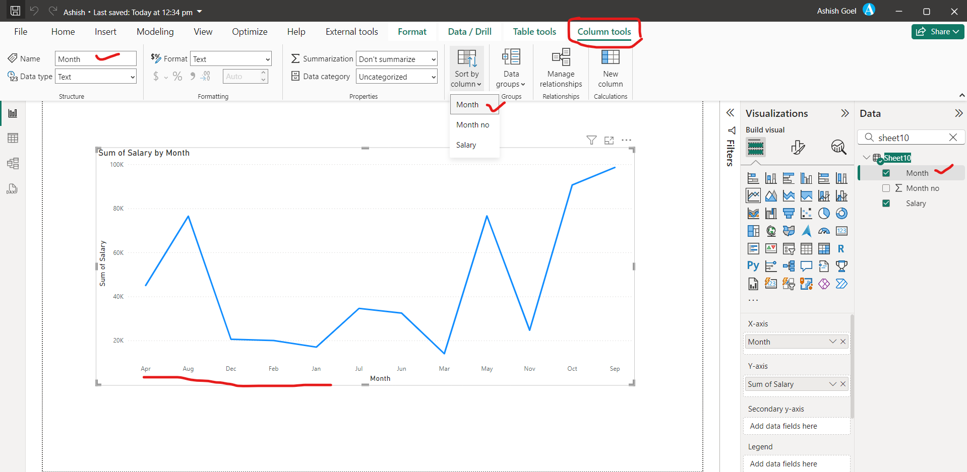 Sort by column in Power BI