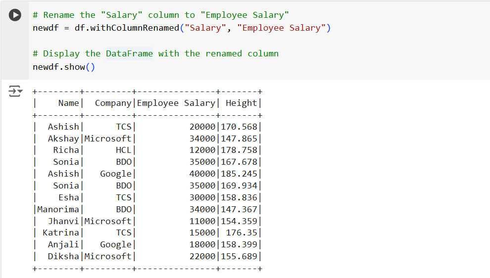 Rename column in PySpark