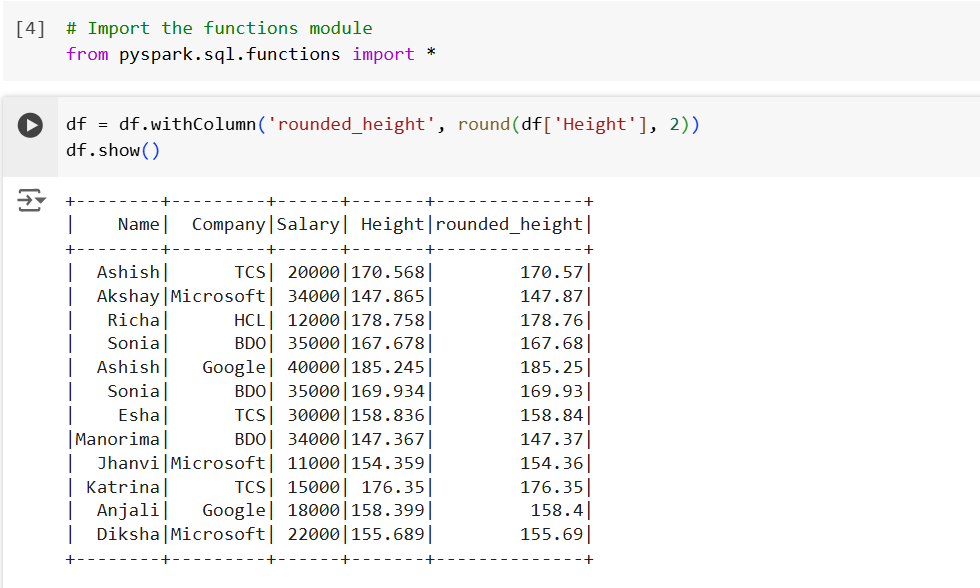 The round method in PySpark