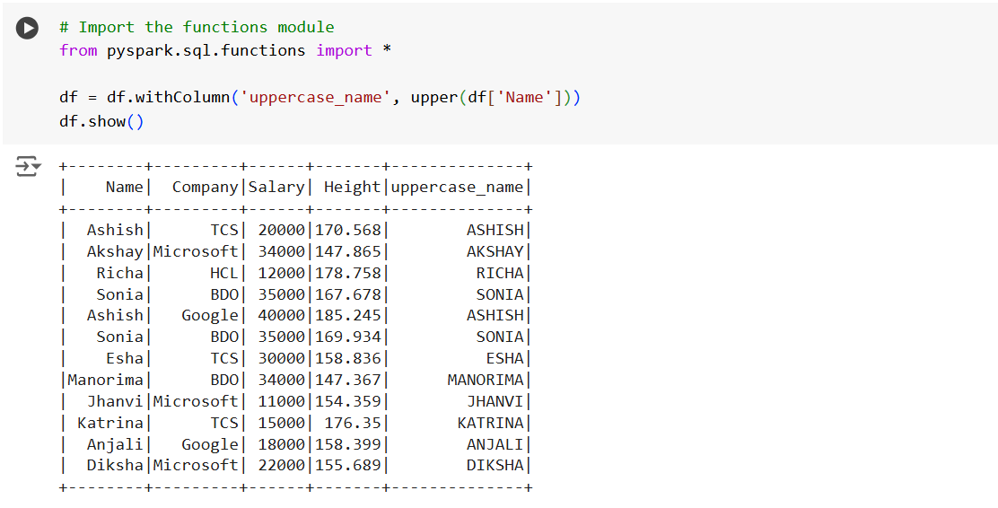upper() method in PySpark