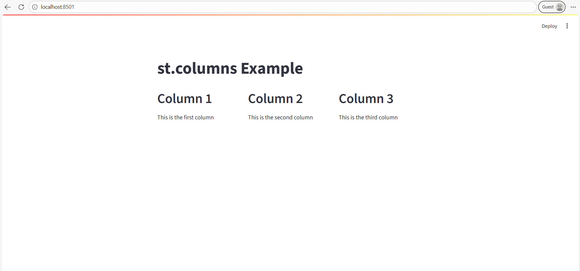 Columns in Streamlit Columns in Streamlit