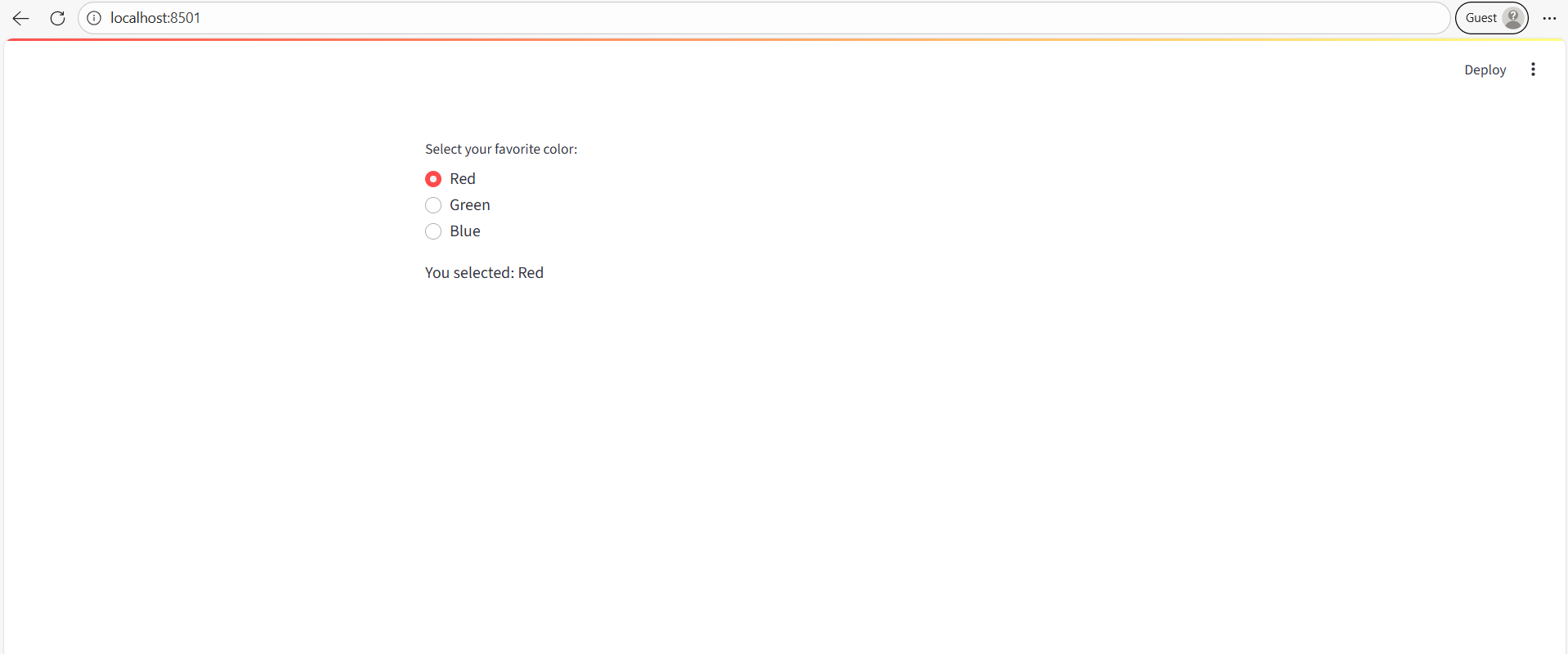 Streamlit radio method example